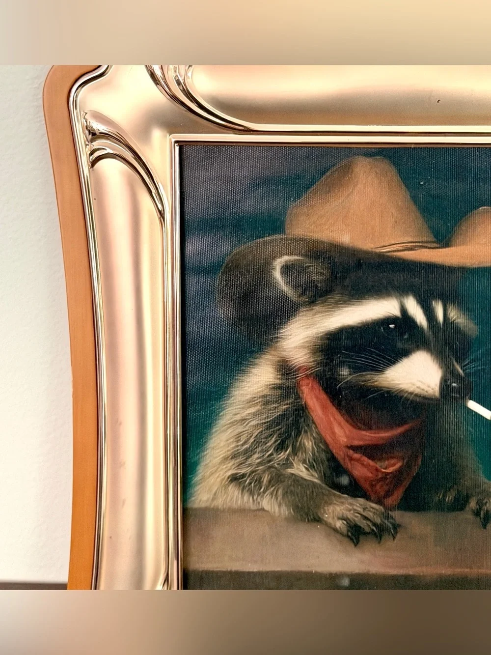 Bandit Raccoon Smoking Cigarette Western Cowboy Whiskey Canvas Art Print Framed
